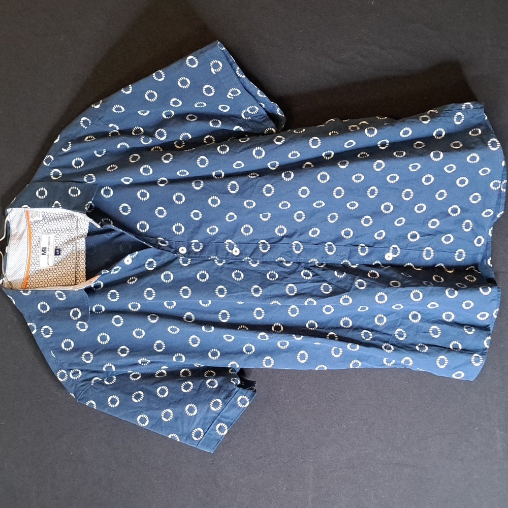 Michael Brandon Shirt Adult Large Blue White Geometric Camp Collared